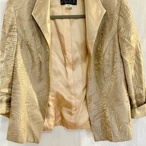 Alex Evenings Gold Metallic Blazer Jacket 8 Made in USA Textured Formal Glam EUC